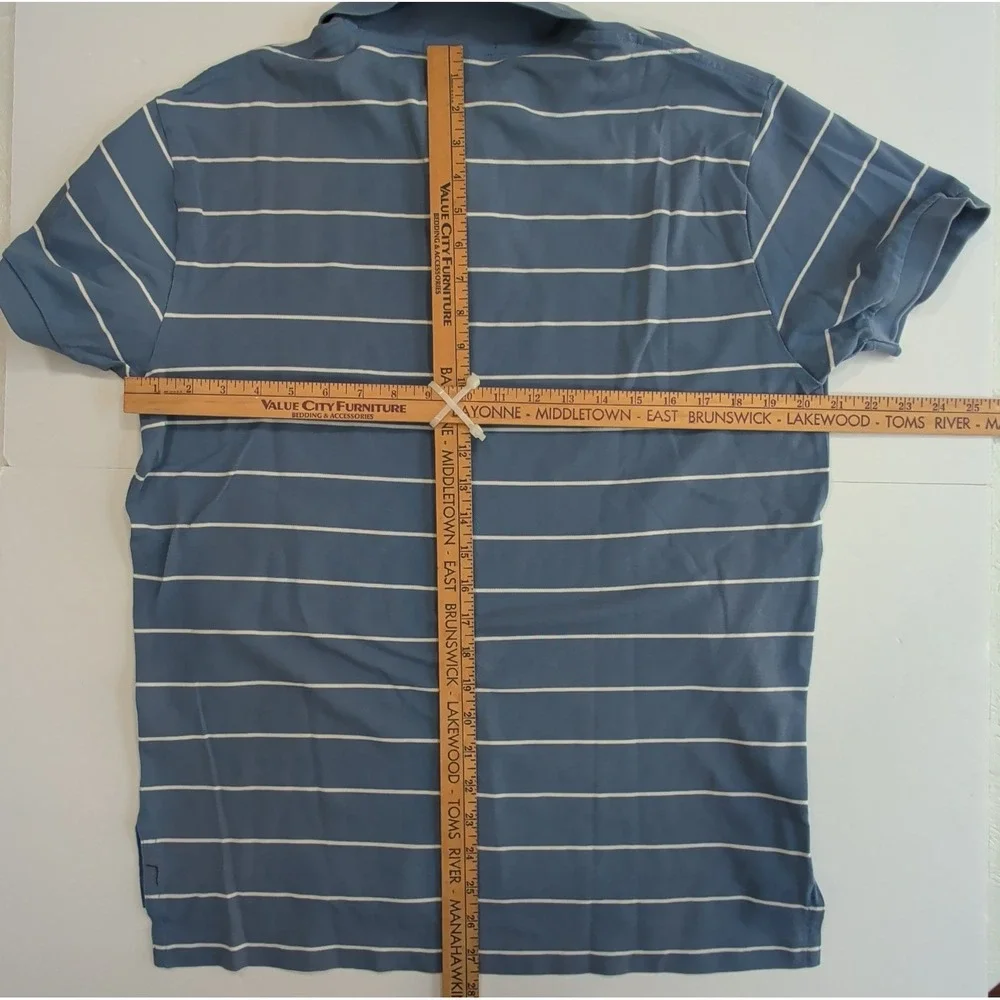 Vintage Y2K Ralph Lauren Polo Shirt Mens M Blue White Striped Pima Cotton Medium